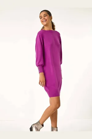 Roman Button Detail Slash Neck Knitted Stretch Jumper Dress38