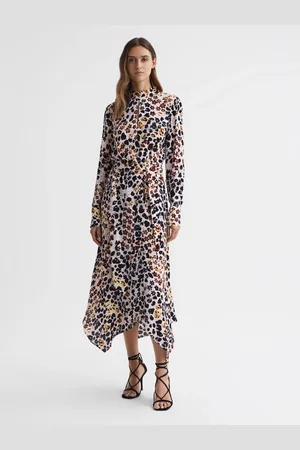 Reiss Lira Animal Print Belted Midi Dress34