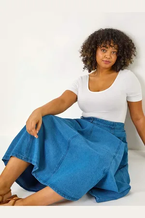 Roman Curve 100% Cotton Denim Swing Skirt50