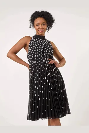 Roman Petite Spot Print Halter Pleat Dress40