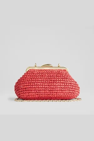 LK Bennett Small Alexa Red Paper Oloid Clasp Frame Clutch Bageen