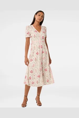 Forever New Sabrina Printed Midi Dress with a Touch of Linen36