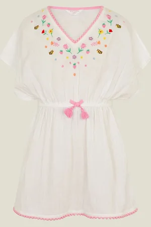 Accessorize Girls Floral Embroidered Kaftan 100% Cotton Dress5