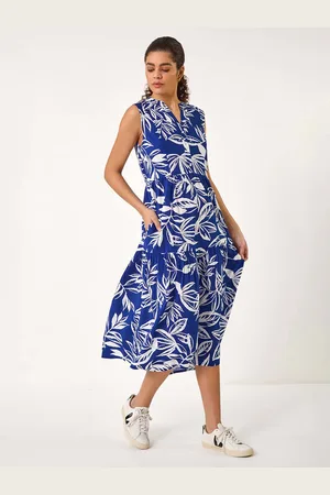 Roman Leaf Print Tie Midi Dress48
