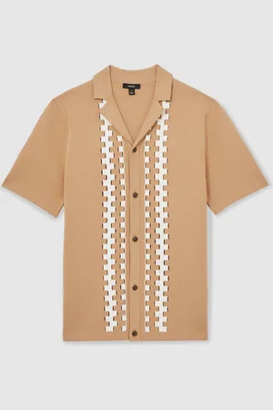 Reiss Addington Geometric Cuban Collar Knit ShirtSmall