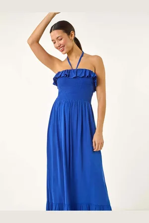 Roman Frill Shirred Bandeau Midi Dress40