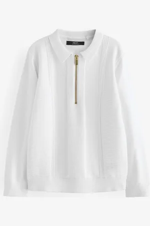 Next Quarter Zip 100% Cotton Long Sleeve Knitted Polo Shirt (3-16yrs)8 Jaar (128 cm)