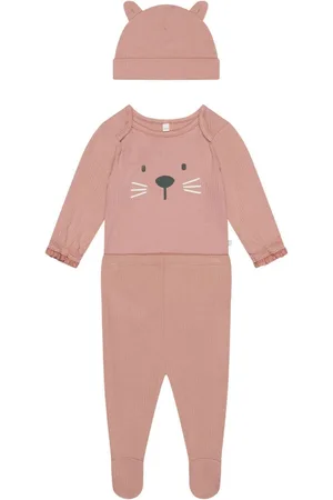 Mori Pink Little Kitty Cotton & Bamboo Bodysuit, Hat & Leggings Baby Outfit Set3