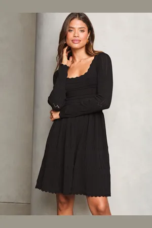 Lipsy London Long Sleeve Stitch Detail Lantern Knitted Dress38