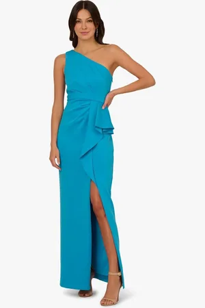 Adrianna Papell Blue One Shoulder Scuba Gown40