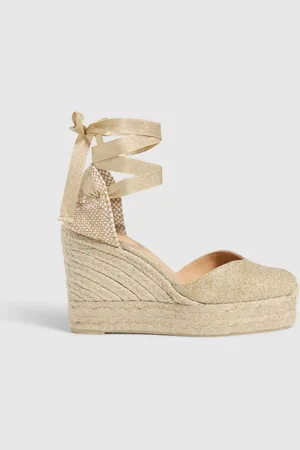 Castaner Gold Platform Wedge Heel Ankle Tie Metallic Linen EspadrillesEU 36 (UK 3)