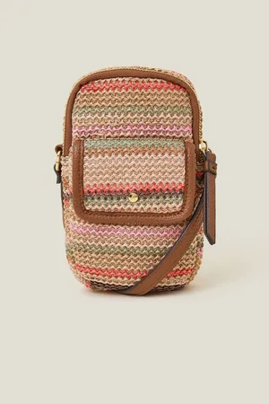 Accessorize Stripe Raffia Cross-Body Phone BagEén