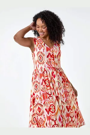 Roman Aztec Style Button Stretch Midi Dress40