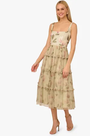 Adrianna Papell Adrianna by Green Printed Knit and Mesh Dress36