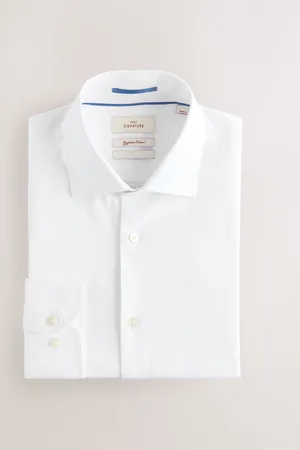 Next Textured Signature 100% Egyptian Cotton Long Sleeve Single Cuff Shirt42cm R (UK 16.5 R)