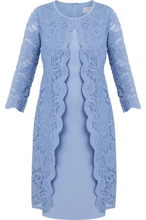 Gina Bacconi Blue Clarabelle Mock Lace Jacket And Crepe Dress38