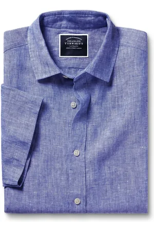 Charles Tyrwhitt Effen zuiver linnen slim-fit overhemd met korte mouwen en 100% linnenS