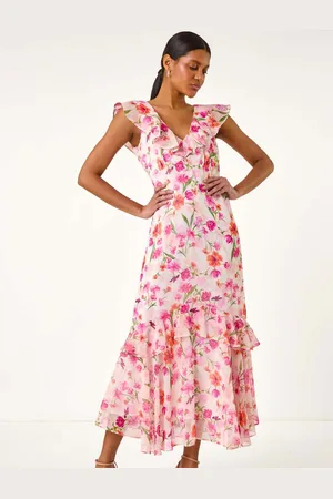 Roman Floral Print Frill Chiffon Midi Dress44