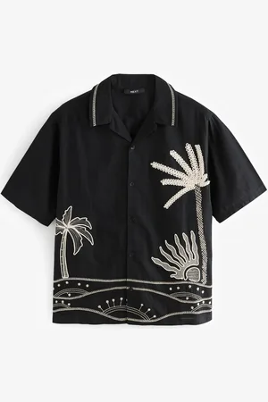 Next Textured Palm Tree Embroidered Short Sleeve ShirtSmall