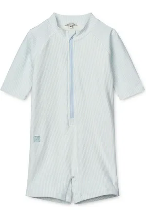 Liewood Blue Max Seersucker Short Sleeve UV Protection Swim playsuit1-3 mnd