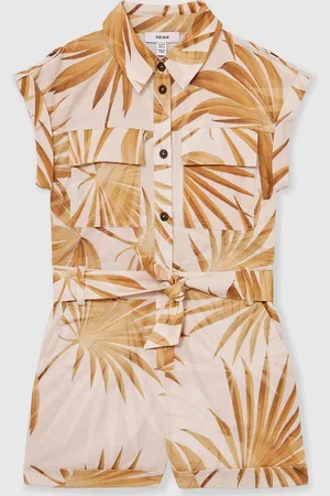 Reiss Zoey Cotton-Linen Palm-Print Playsuit116122cm