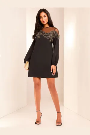 Lipsy London Met de hand versierde mini-jurk met lange mouwen en artwork42