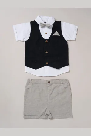 Little Gent 100% Cotton Brown Shirt with Mock Waistcoat Shorts and Bowtie Outfit Set9298cm