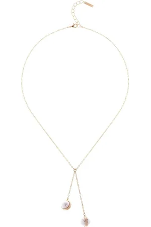 Karen Millen Gold Tone Logo Pearl Double Drop Necklaceeen