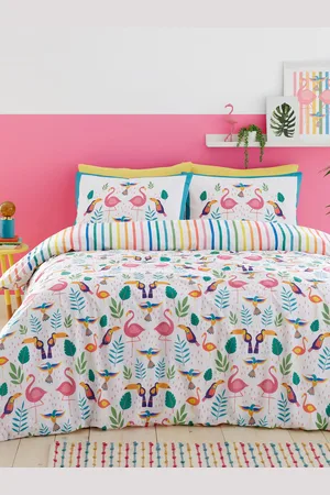 FUSION Tropical Flamingo Reversible Duvet Cover SetTweepersoons