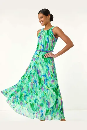 Roman Blurred Print Pleated Maxi Dress40