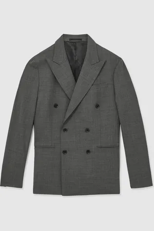 Reiss Malibu Double-Breasted Sharkskin Wool-Blend Suit Blazer42r