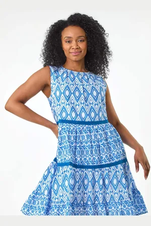 Roman Petite 100% Cotton Geo Print Tiered Dress38