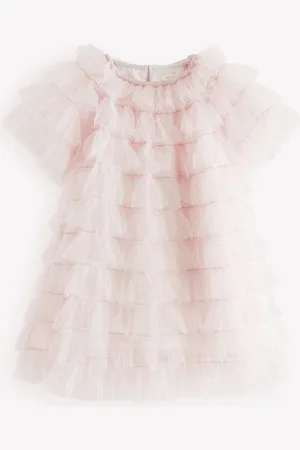 Next Mesh jurk met ruches en glitters (3 mnd