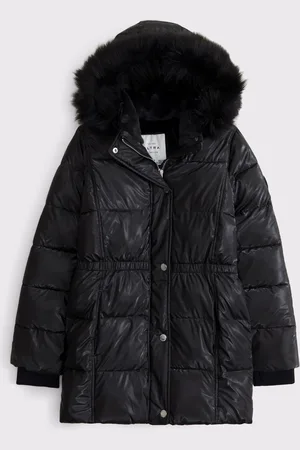 Abercrombie & Fitch Long Line Faux Fur Hood Parka Black Jacket13