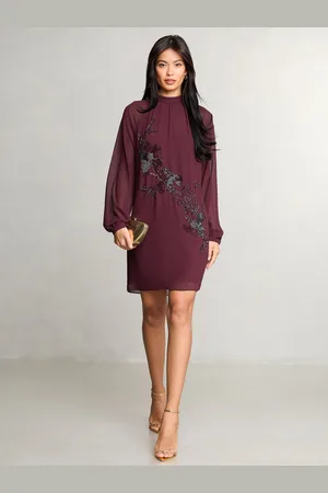 Lipsy London Met de hand versierde mini-jurk met lange mouwen en artwork44