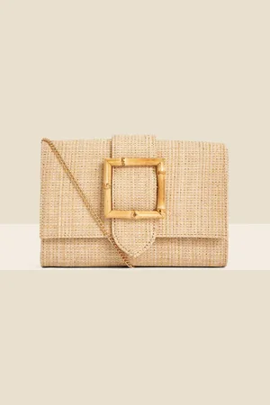 Sosandar Raffia Bamboo Clasp Detail Clutch Bageen