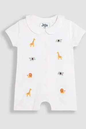 JoJo Maman Bébé 100% Organic Cotton Short Sleeve Safari Embroidered Sleepsuit50cm