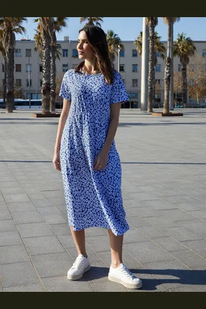 Threadbare 100% katoenen midi-jurk met smokwerk40