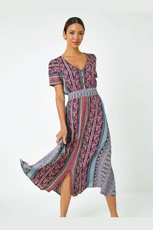 Roman Floral Print Fit and Flare Maxi Dress44