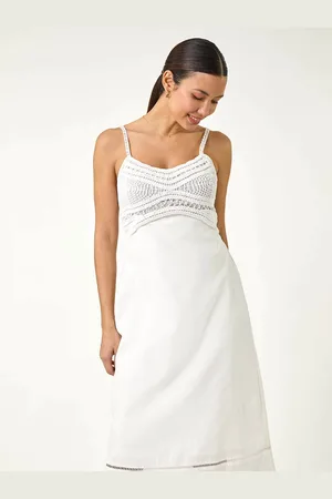 Roman 100% Cotton Lace Panel Strappy Midi DressEU 46 (UK 18)