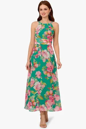Adrianna Papell Green Floral Chiffon Halter Dress40