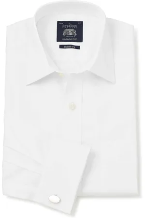 SAVILE ROW Blauw zakelijk overhemd van keperstof met standaard pasvorm, enkele manchet en 100% katoen51 cm R (UK 20 R)