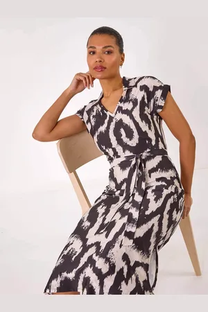 Roman Abstract Print Belted Stretch Midi Dress40