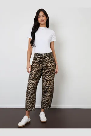 Threadbare Leopardprint Barrel jeans denim van 100% katoen met onafgewerkte zoom38
