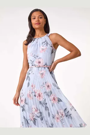 Roman Floral Pleated Halter Midi Dress42