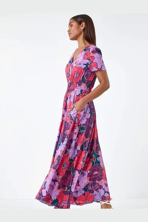 Roman Lange jurk met bloemenprint en knoopdetail48