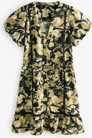Next Button Through Lace Insert Mini Dress With Linen40