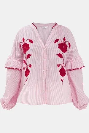 Accessorize Floral Print Embroidered Stripe 100% Cotton Blousesmall