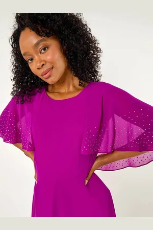 Roman Petite Hotfix Embellished Back Cape Dress42
