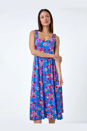 Roman Floral Shirred Strap Midi Dress38